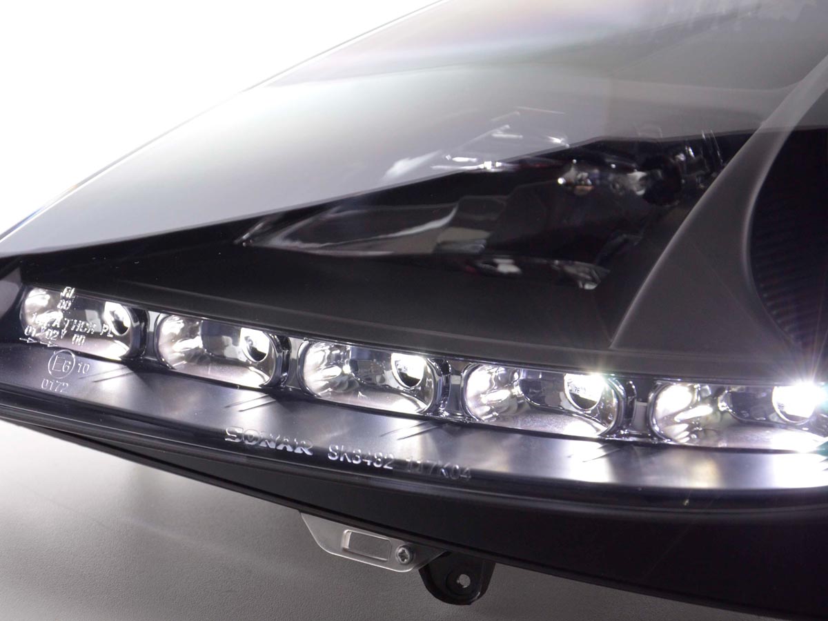 Scheinwerfer Set Daylight LED TFL-Optik Mercedes SLK 171 04-11 schwarz Scheinwerfer Set Daylight LED TFL-Optik Mercedes SLK 171 04-11 schwarz